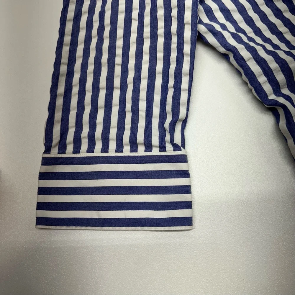 Lafayette 148 Striped Three Quarter Sleeve Button Down Shirt Womens Size 10 - Picture 6 of 10